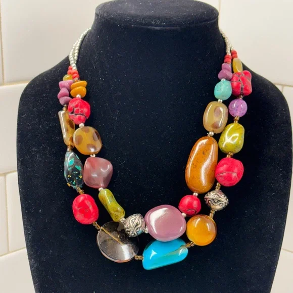 Multicolor Acrylic and Stone Necklace - Picture 1 of 7